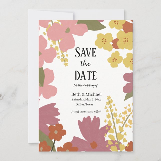 Colourful Wildflower Save the Date Invitation (Front)