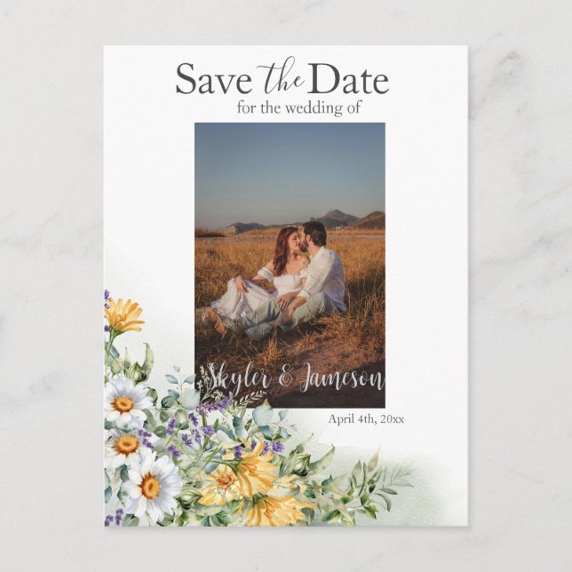 Colourful Wildflower Save the Date Photo Postcard (Front)