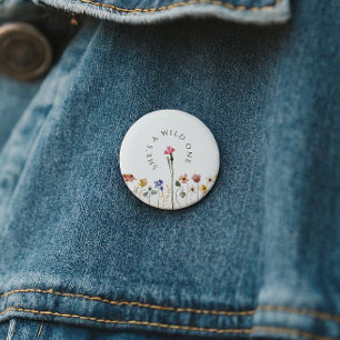 Colourful Wildflower She's A Wild One Birthday 6 Cm Round Badge