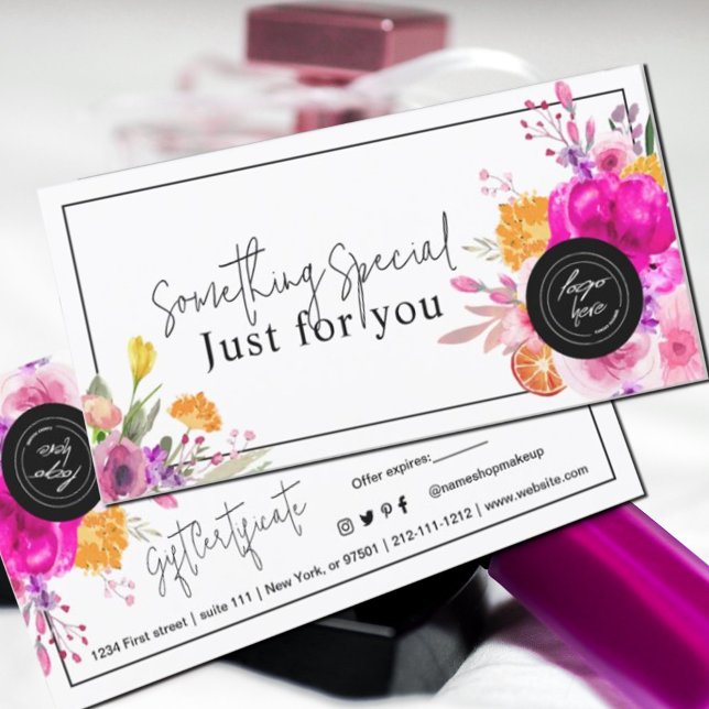 Colourful Wildflower Spring Gift Certificate ( watercolor flowers in shades of pink and yellow in rustic garden greenery. #wildflowers#springbloom)