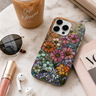 Colourful Wildflower Stained Glass Personalised iPhone 16 Pro Max Case