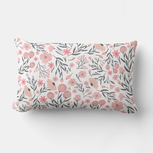 Colourful Wildflower Summer Floral White Lumbar Cushion (Front)