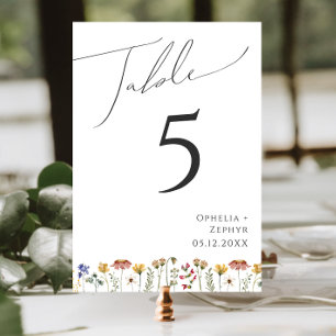 Colourful Wildflower Table Number