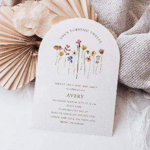 Colourful Wildflower Twelfth Birthday Party Arch Invitation