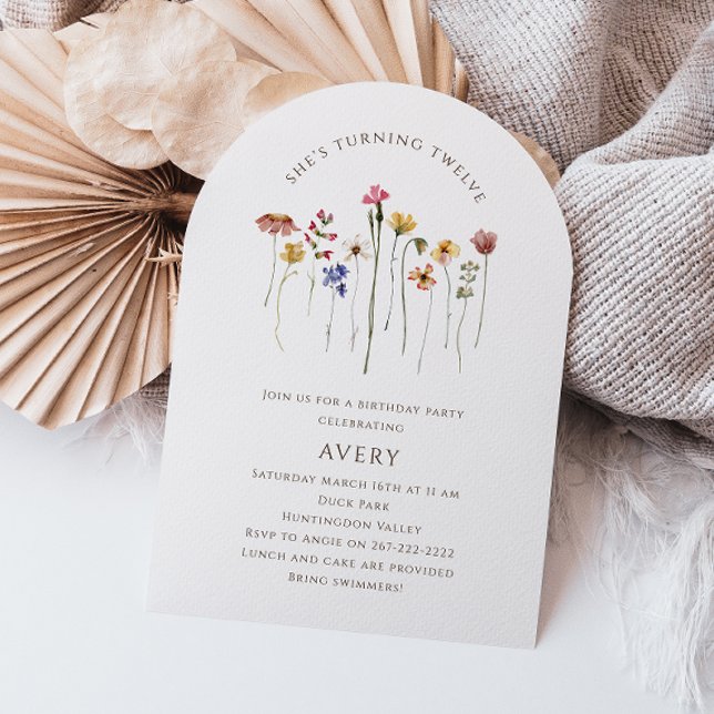Colourful Wildflower Twelfth Birthday Party Arch Invitation (Creator Uploaded)