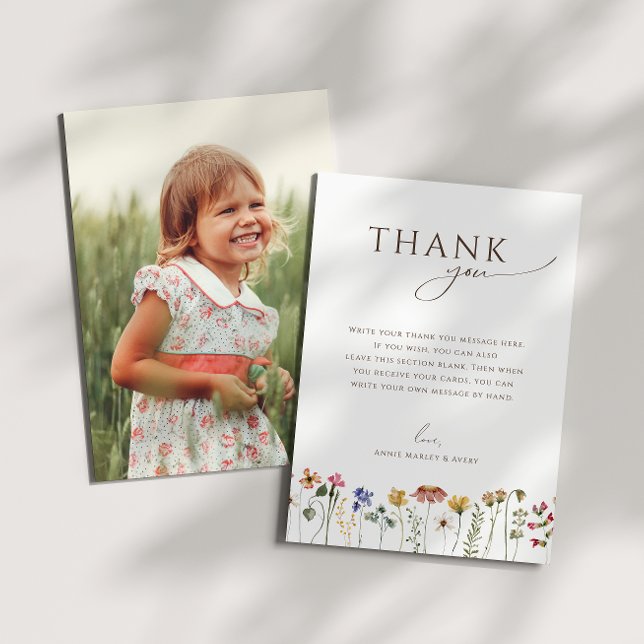 Colourful Wildflower Vertical Photo Birthday Party Thank You Card (Creator Uploaded)