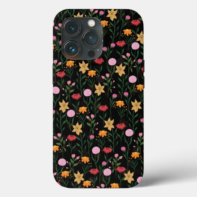  Colourful Wildflower Watercolor Black Design Case-Mate iPhone Case (Back)