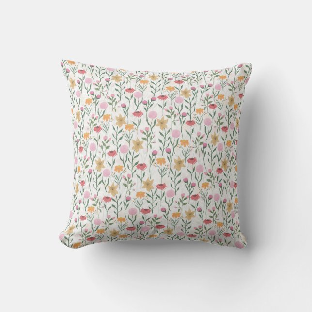 Colourful Wildflower Watercolor Design Cushion (Front)