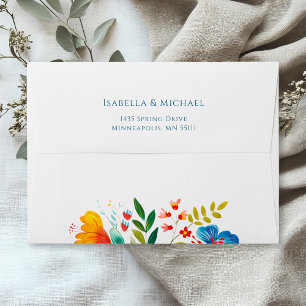 Colourful Wildflower Watercolor Floral Wedding  Envelope