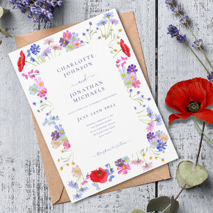 Colourful Wildflower Watercolor Purple Wedding Invitation
