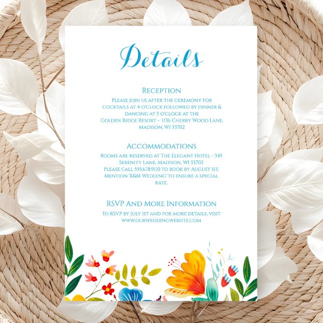 Colourful Wildflower Watercolor Wedding Details Enclosure Card (Creator Uploaded)