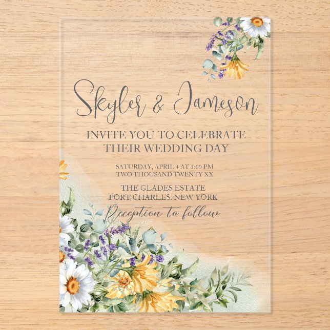 Colourful Wildflower Wedding Acrylic Invitations (Front)