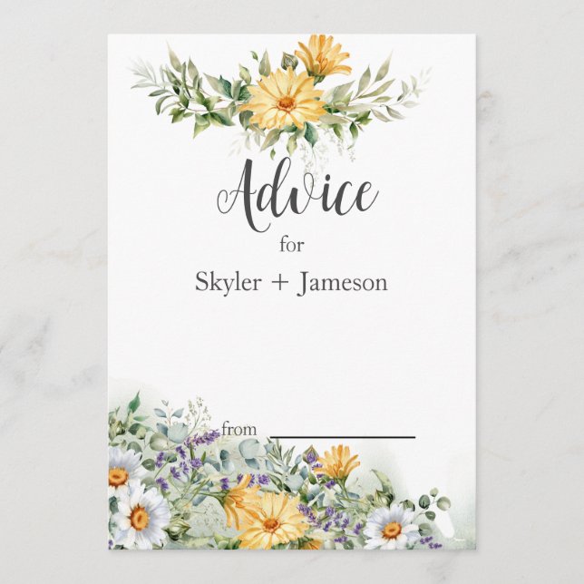 Colourful Wildflower Wedding  Advice Card (Front)