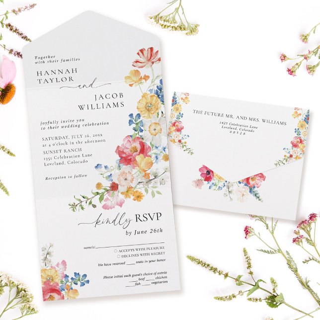 Colourful Wildflower Wedding All In One Invitation (Creator Uploaded)