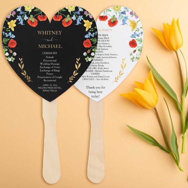 Colourful Wildflower Wedding  Ceremony Program Hand Fan (Colorful Wildflower Wedding Ceremony Program Hand Fan)