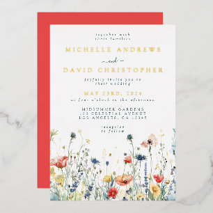 Colourful Wildflower Wedding Foil Invitation