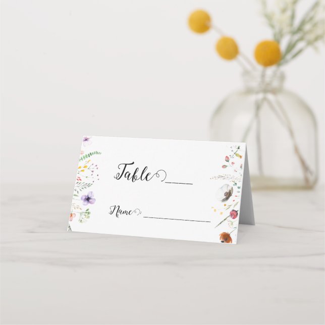 Colourful wildflower wedding Folded Place Card (Front)