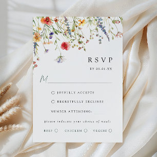Colourful Wildflower Wedding Meal Choice RSVP Card