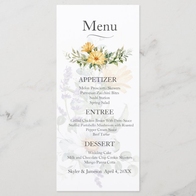 Colourful Wildflower Wedding Menu (Front)