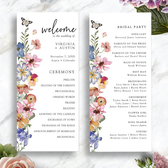 Colourful Wildflower Wedding Program (Colorful Wildflower Wedding Program with Butterfly by Painted Paperie
)