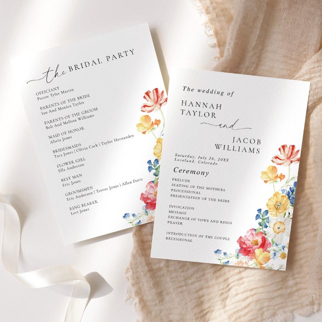 Colourful Wildflower Wedding Program (Creator Uploaded)