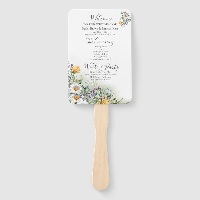 Colourful Wildflower Wedding Program Hand Fan (Front)