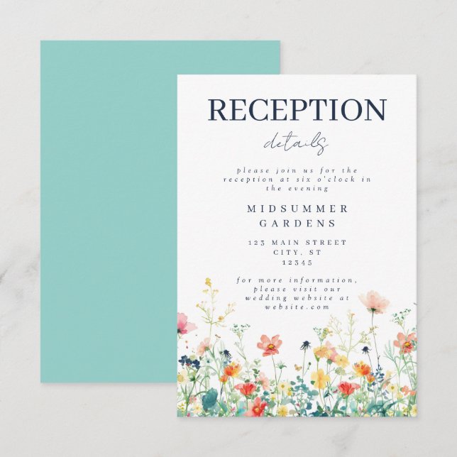Colourful Wildflower Wedding Reception Enclosure Card (Front/Back)
