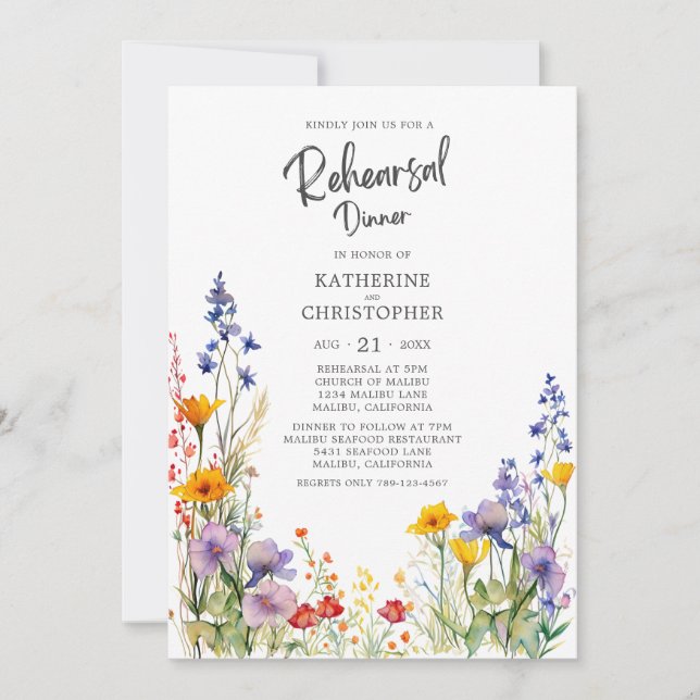 Colourful Wildflower Wedding Rehearsal Dinner Invitation (Front)