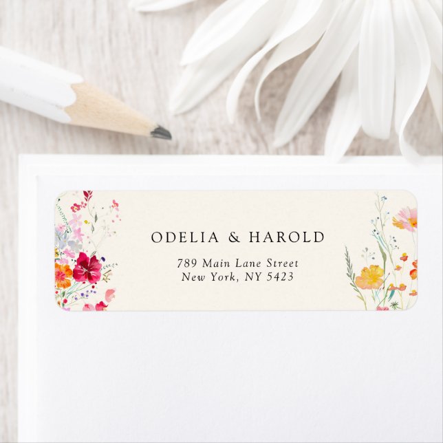 Colourful Wildflower Wedding Return Address Label (Insitu)