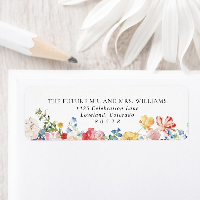 Colourful Wildflower Wedding Return Address Label (Insitu)