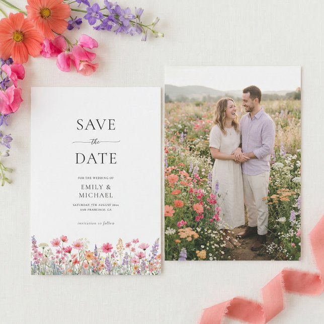 Colourful Wildflower Wedding Save The Date Card (Creator Uploaded)