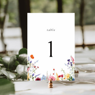 Colourful Wildflower Wedding  Table Number