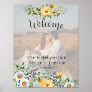Colourful Wildflower Wedding Welcome Photo Poster