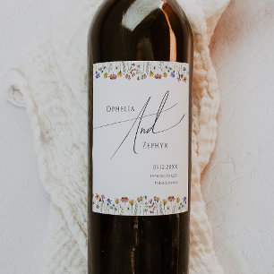 Colourful Wildflower Wedding Wine Label