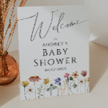 Colourful Wildflower Welcome Baby Shower Pedestal Sign<br><div class="desc">This colourful wildflower welcome baby shower pedestal sign is perfect for your simple, whimsical boho rainbow summer baby shower. The bright, enchanted pink, yellow, orange, and gold colour florals give this product the feel of a minimalist elegant vintage hippie spring garden. The modern design is artsy and delicate, portraying a...</div>