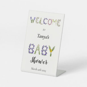 Colourful Wildflower Welcome Baby Shower  Pedestal Sign
