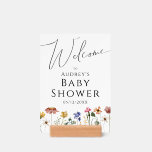 Colourful Wildflower Welcome Baby Shower Sign<br><div class="desc">This colourful wildflower welcome baby shower sign holder is perfect for your simple, whimsical boho rainbow summer baby shower. The bright, enchanted pink, yellow, orange, and gold colour florals give this product the feel of a minimalist elegant vintage hippie spring garden. The modern design is artsy and delicate, portraying a...</div>