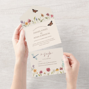 Colourful Wildflower Whimsical Wedding All In One Invitation