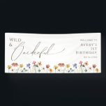 Colourful Wildflower Wild and Onederful Birthday Banner<br><div class="desc">This colourful wildflower wild and onederful birthday party banner is perfect for your simple, whimsical boho rainbow summer party. The bright, enchanted pink, yellow, orange, and gold colour florals give this product the feel of a minimalist elegant vintage hippie spring garden. The modern design is artsy and delicate, portraying a...</div>