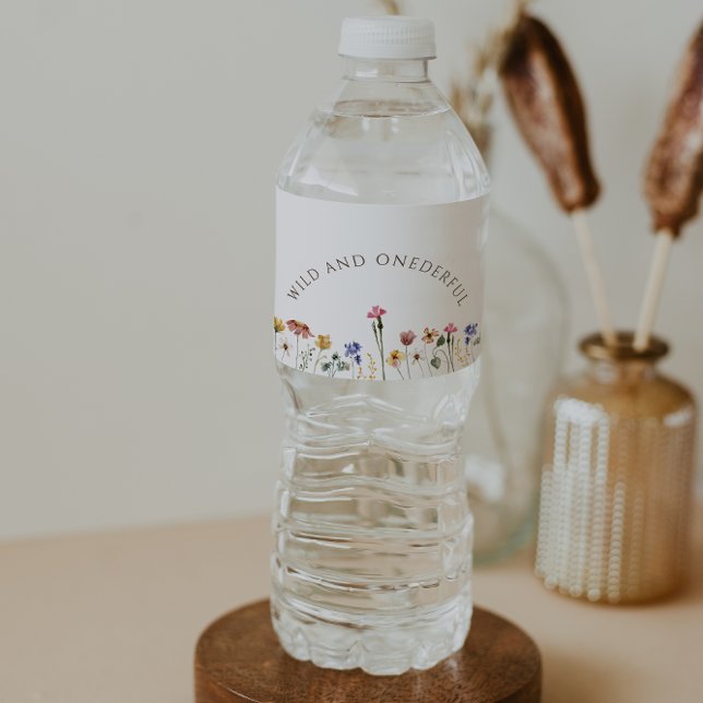 Colourful Wildflower Wild And Onederful Birthday Water Bottle Label (Creator Uploaded)