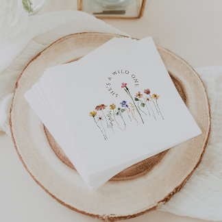 Colourful Wildflower Wild One Birthday Party Napkin