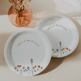 Colourful Wildflower Wild One Birthday Party Paper Plate