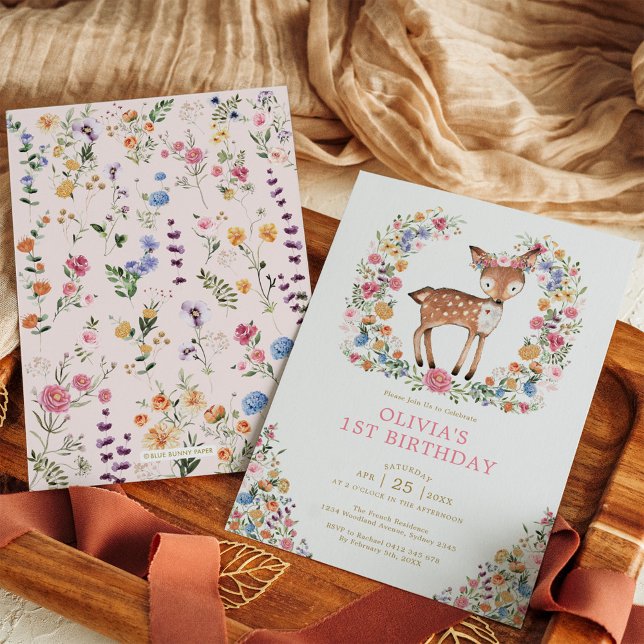 Colourful Wildflower Woodland Deer Girl Birthday Invitation (Creator Uploaded)