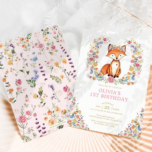 Colourful Wildflower Woodland Fox Girl Birthday Invitation