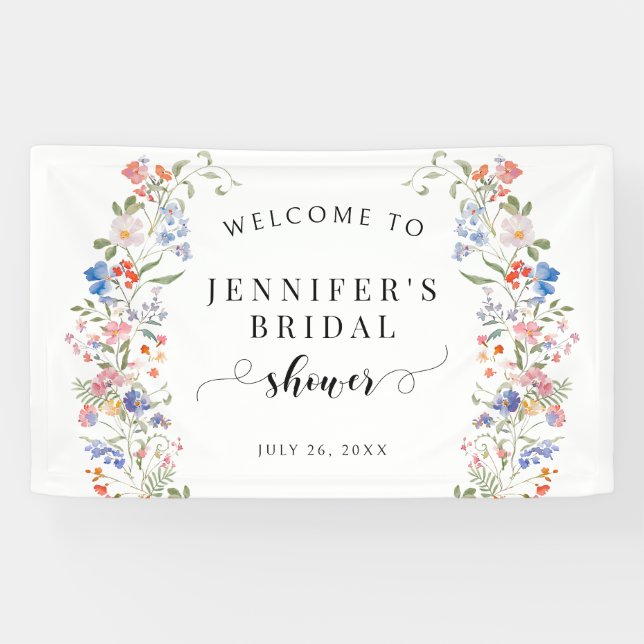 Colourful Wildflower Wreath Bridal Shower Welcome Banner (Horizontal)