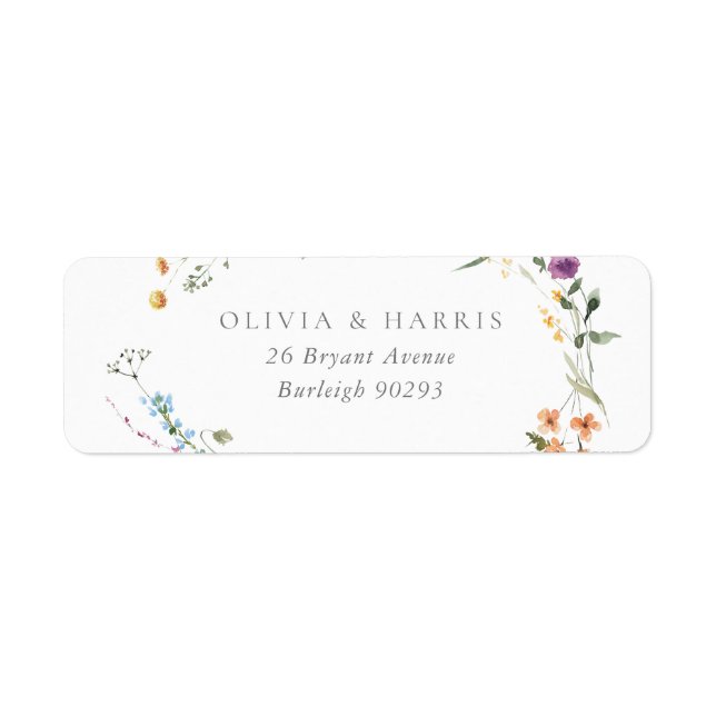 Colourful Wildflower Wreath Return Address Label (Front)