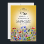 Colourful Wildflower Yellow Sunshine 50th Birthday Invitation<br><div class="desc">Bright yellow sunshine 50th birthday party invitation for women with pretty red,  blue,  and yellow watercolor wildflowers and greenery. Contact me for assistance with customisation or to request matching or coordinating Zazzle products.</div>