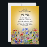 Colourful Wildflower Yellow Sunshine 60th Birthday Invitation<br><div class="desc">Bright yellow sunshine 60th birthday party invitation for women with pretty red,  blue,  and yellow watercolor wildflowers and greenery. Contact me for assistance with customisation or to request matching or coordinating Zazzle products.</div>