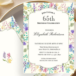 Colourful Wildflowers 65th Birthday Party Invitation