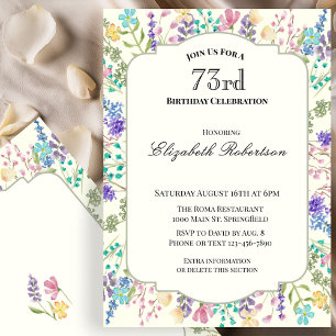 Colourful Wildflowers 73rd Birthday Party Invitation